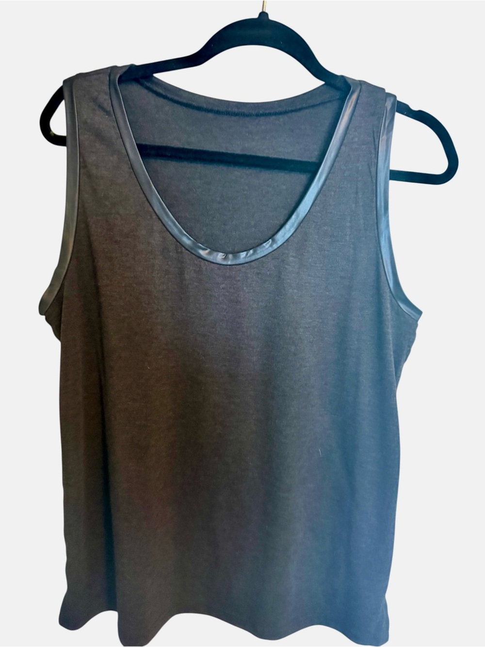 Black Sleeveless Tank Top with Faux Leather Trim Size Large